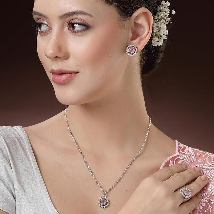 Посеребренный Роскошный Американский Бриллиант Сердце Кристалл Подвеска Кольцо и Серьги Комбо Набор Ювелирных Изделий Для Женщин