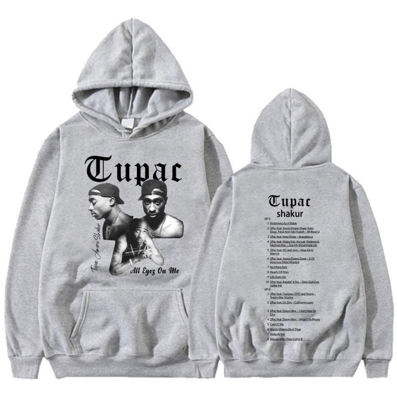 Hip Hop Hoodie With Tupac Graphic Print Ribbed Hem Unisex Streetwear Sweatshirt Men Women