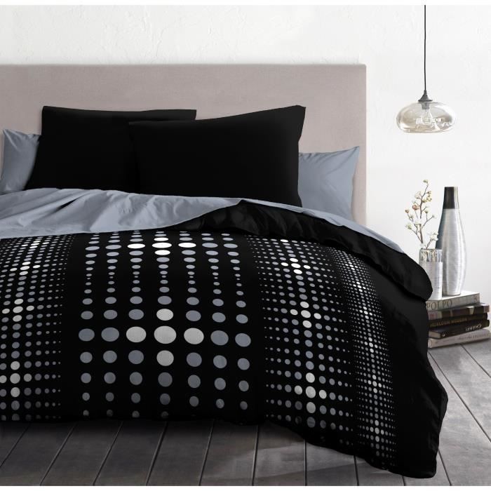 Parure De Couette Microfibre STEEVY 220x240cm Et 2 Taies D'oreillers 63x63cm Noir