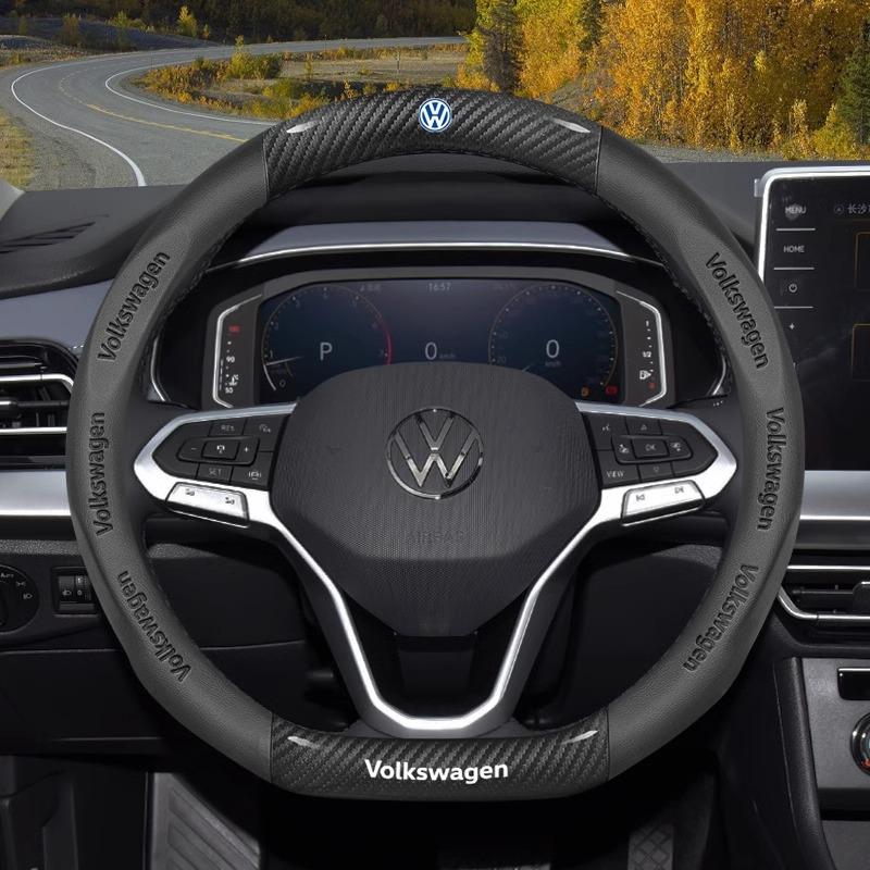 Кожаная накладка на руль автомобиля из углеродного волокна для Volkswagen T-ROC T-Cross Touareg Polo Passat Golf 5 GTI Beetle Magotan Tiguan