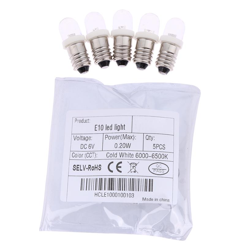 5Pcs Led E10 Dc3V 5V 6V 12V 24V Screw Bulb Warning Signal Bulb E10 Instrumentation Bulb Indicator White Auto Interior Light