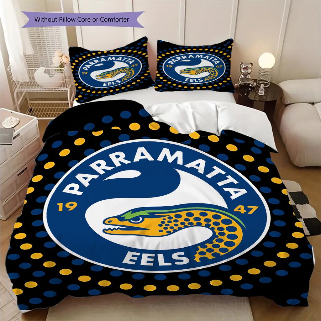 Parramatta Eels Pattern Bedding Quilt Set Quilt Cover Pillowcase Home Decoration Birthday Gift (1 * duvet cover + 2 * pillowcase, without core)
