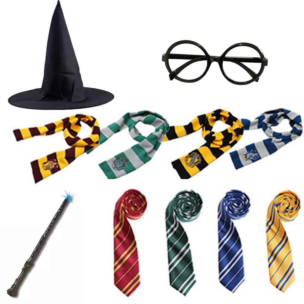 Хэллоуин Гарри Поттер Косплей Взрослая магия 7 предметов Школьная культурная выставка путешествий [DERAYEE] Одежда, халат, очки, галстук, шарф, палочка, шляпа, рубашка,