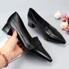 Туфли на низком каблуке, черные, грубые, кожаные, женские, рабочие, одинарные туфли