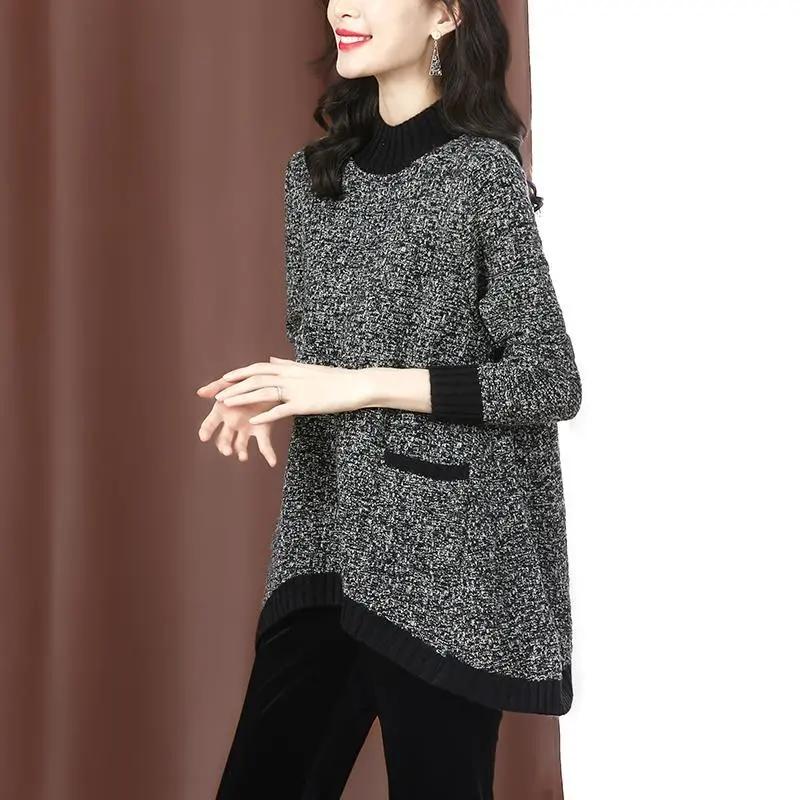 Женские вязаные свитера, весенне-осенние свободные полуводолазки, вязаные топы, женский пуловер, куртка 3XL