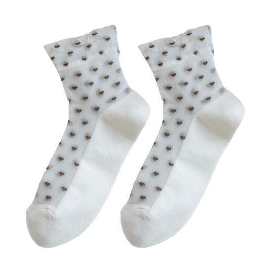 Women's Mesh Sheer Socks Heart Print Ruffle Ankle Socks Summer Ultra Thin Cool See Through Lace Socks