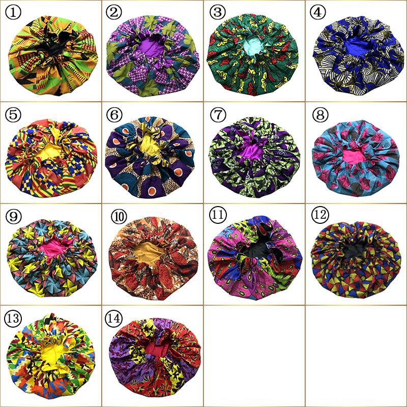 African Pattern Print Ankara Bonnet Double Layer Satin Large Turban for Women Sleep Night Hat Silk Hair Ladies Night Parties