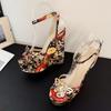 Liyke Fashion Design Metal Butterfly Open Toe Wedge Sandals For Women Flowers Cloth Platform High Heels Summer Party Dress Shoes