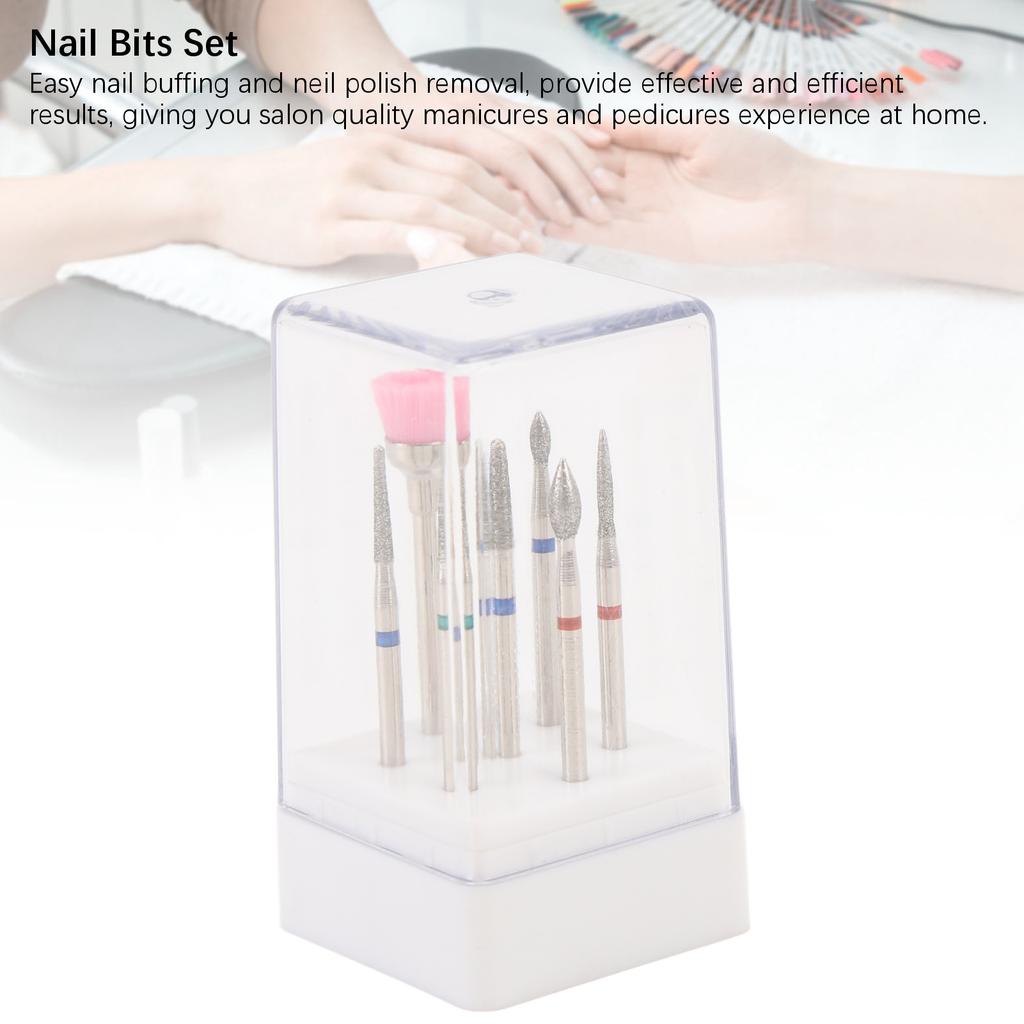 7pcs Tungsten Carbide Nail Bits Manicure Grinding Nail Drill Bits Set with Cleaning Brush Bit Transparent Storage Box