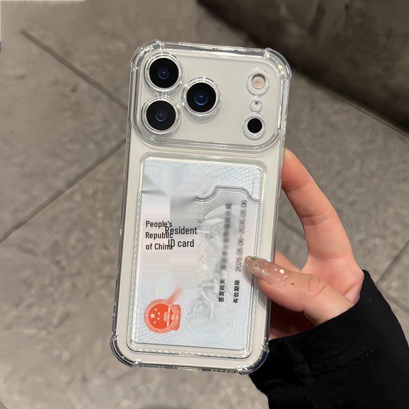 Drop-Proof Transparent Card Holder Phone Case for Apple 17 Pro Max, 14, 15, 16, 16 Pro, 78 - Soft Protective Shell