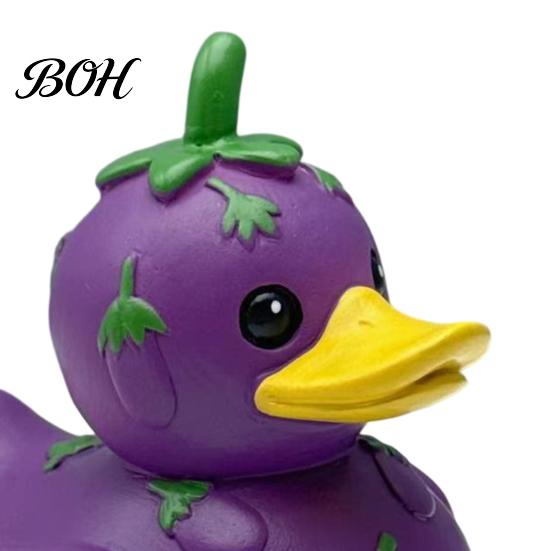 Car Dashboard Decorations Funny Orange Eggplant Duck Figurine, Fruit Vegetable Resin Statue, Adorable Desk Small Animal Collectibles Decor for