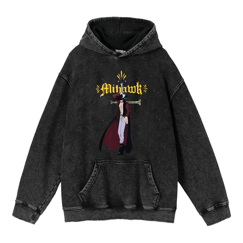 Худи с принтом Luffy & Zoro из аниме, washed vintage, 440 г - Ретро хлопковая уличная толстовка
