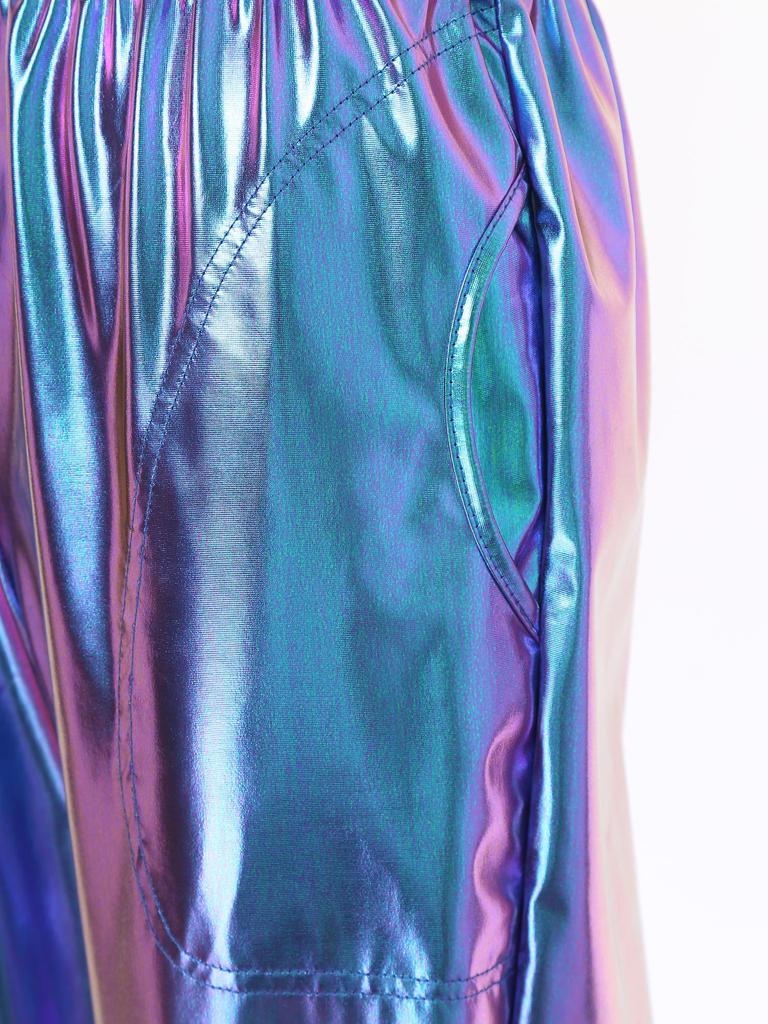 Женские металлизированные танцевальные брюки с высокой талией, эластичный пояс, свободный крой, спортивные брюки, блестящие, современные брюки