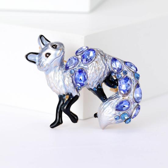 Vivid Fox Shape Brooch Shiny Rhinestones Pin Women Lovely Enamel Animal Party Casual Badge Clothes Accessories