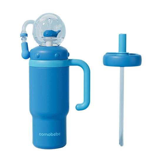 Стакан-фонтан в форме кита 710 мл из нержавеющей стали с забавным эффектом фонтана, герметичная, непроливаемая, с трубочкой, для детей и взрослых