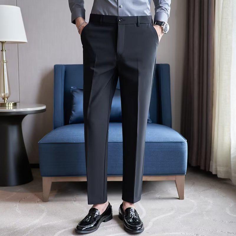 Men's Slim Black Stretch Nine-Point Business Trousers