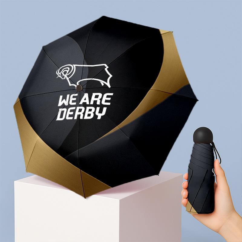 Derby County Футбольный узор Печатный Мини 5 Складок 8 Спиц Компактный Зонт Ветрозащитный Водонепроницаемый Легкий Портативный Складной
