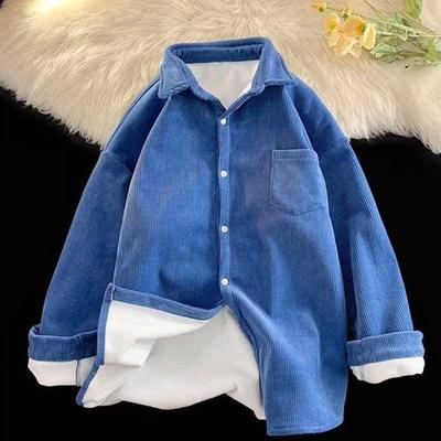 Рубашка-пальто для женщин Хлопковое Зимнее Утепленное Теплое Однотонное Утолщенное Повседневное Оверсайз Двухслойная Куртка