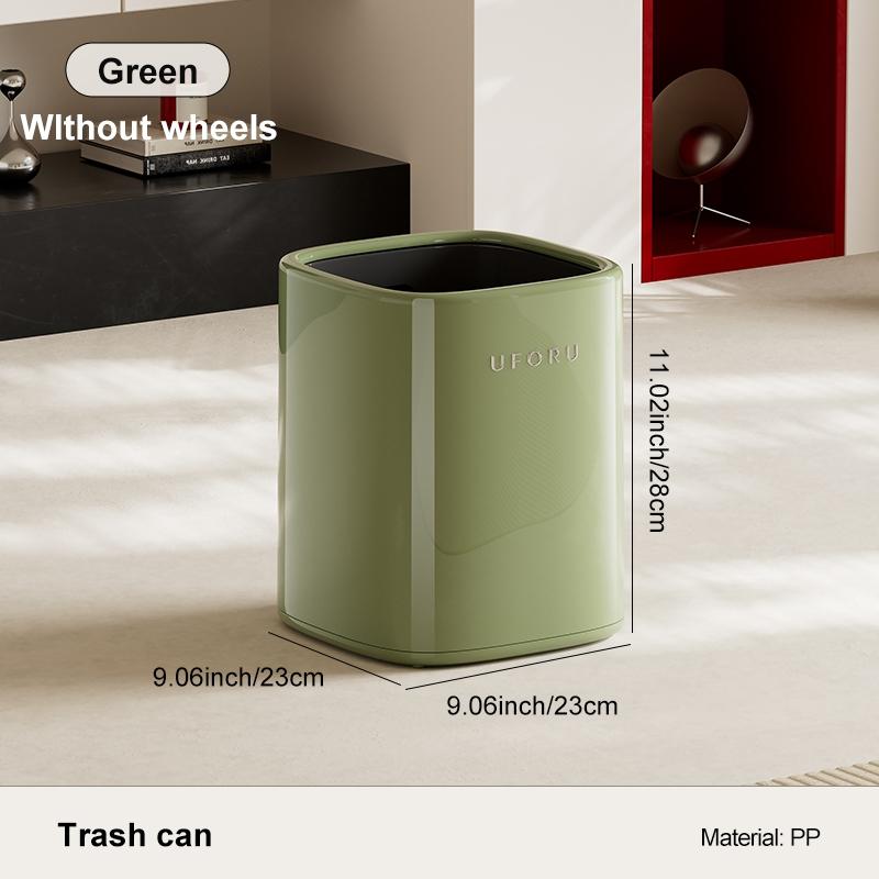 A versatile wheeled trash can that’s easy to clean and ideal for home use, perfect for bedrooms, living rooms, and bathrooms.