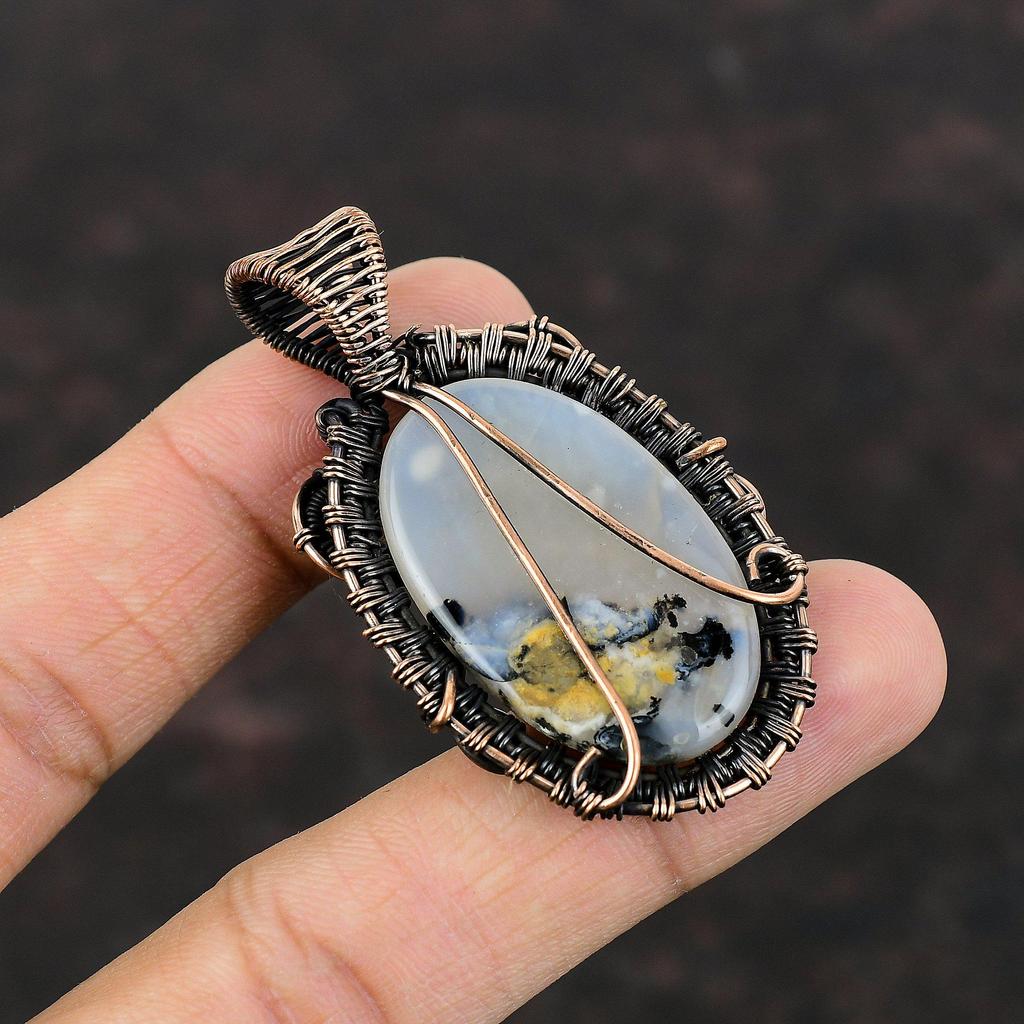 Кулон с агатом, медная проволока, кулон, дизайнерский кулон, проволочная обмотка, ювелирные изделия из драгоценных камней, кулон ручной работы, медные украшения, подарок на годовщину