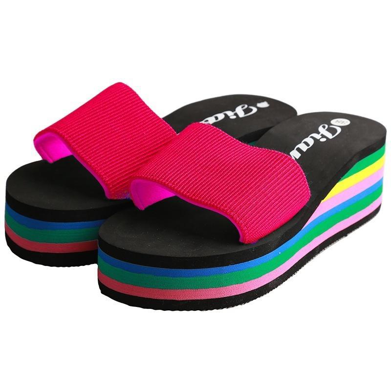 Women's Rainbow Cloud Slippers, Thick Platform EVA Soft Sole Slide Sandals for Summer Beach