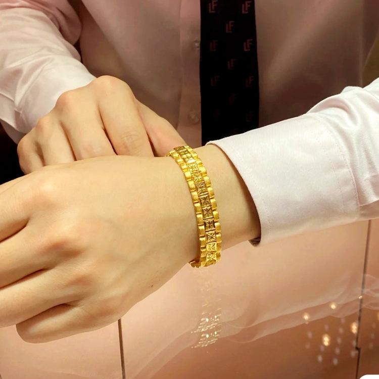 Браслеты из чистого 18-каратного желтого золота 999 пробы для женщин и мужчин, классические свадебные часы, браслеты-цепочки, рождественские подарки, ювелирные изделия, никогда не выцветают
