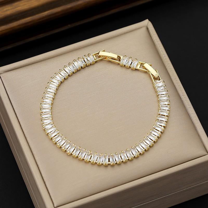 Luxury Sparkle 5A Zircon Tennis Bracelet Colorful Rectangle Cut CZ Stone Buckle Clasp Party Wedding Wrist Jewelry for Men Women