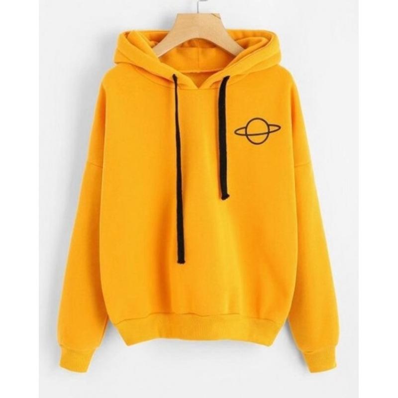 A Loose and Casual Printed Heart-shaped Hooded and Fleece Sweatshirt for Women