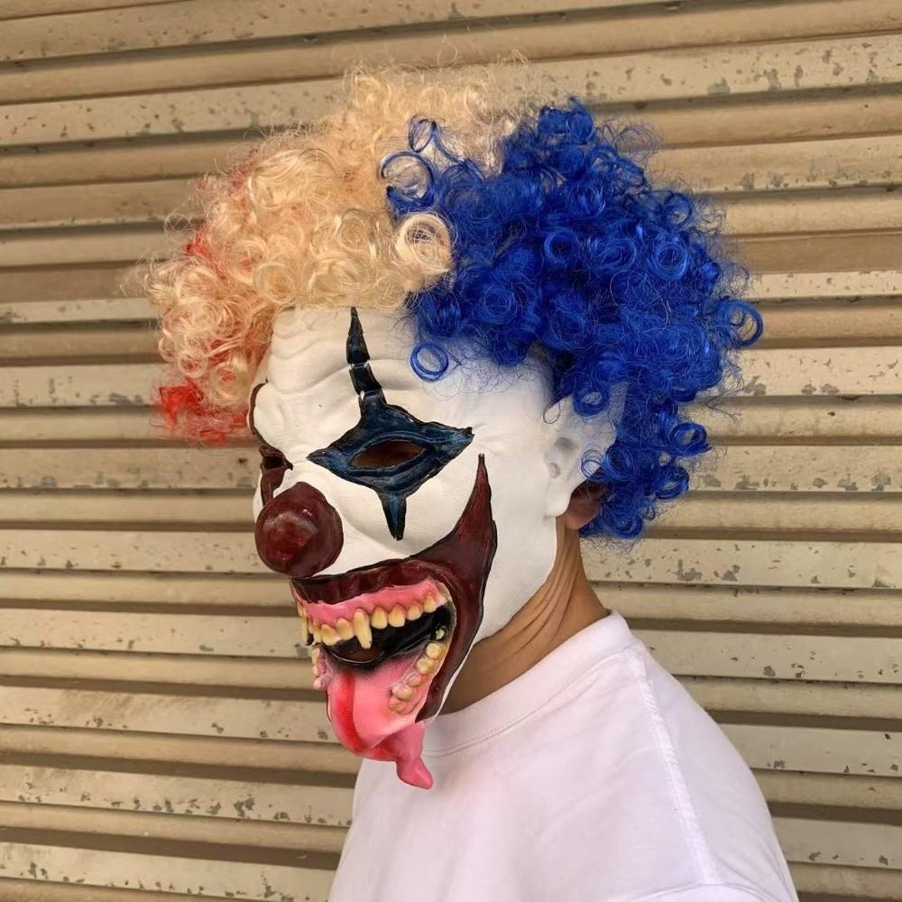 Terrifying Latex Halloween Mask Colorful Hair Clown Mask Ghost Festive Mask  Adult Cosplay