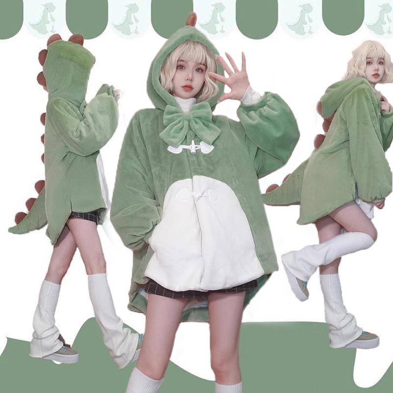 Маленький хвост динозавра с толстым бархатным пальто женская одежда зимняя куртка новая Лолита милый бант сращивание бархатные толстовки женский топ