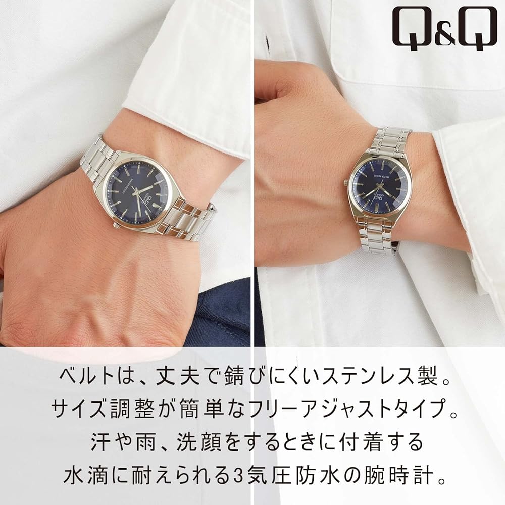Мужские аналоговые водонепроницаемые часы Citizen Q&Q с металлическим браслетом QB78-212, темно-синие