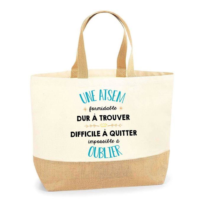Sac cabas - PLANETEE - une atsem Impossible à oublier 2 - Jute naturel - Imprimé en France - Anses solides