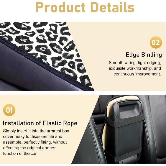 1 PC Car Center Console Armrest Pad, Leopard Cheetah Print Car Armrest Cover, 7.68" x 12.2" Breathable Anti-Slip Auto Interior Decor, Universal for