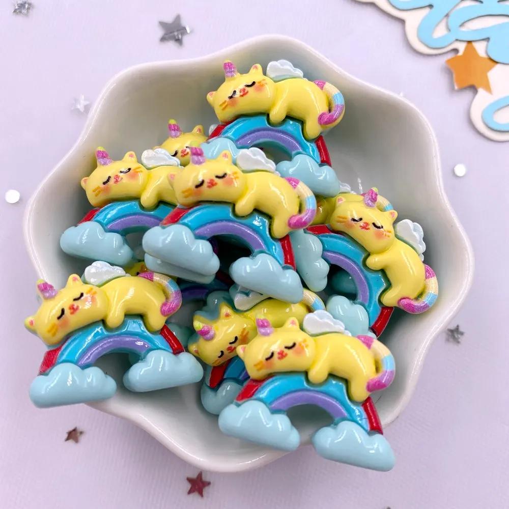 10 шт. Смола Каваии Красочный Мультяшный Радужный Единорог Плоская Спинка Камень Фигурка Рождественский Декор Скрапбук DIY Аксессуары для Бантов
