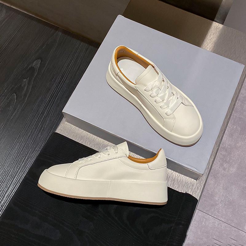 Весенние новые модные кожаные повседневные белые женские туфли на толстой подошве, удобные дышащие кроссовки, увеличивающие рост