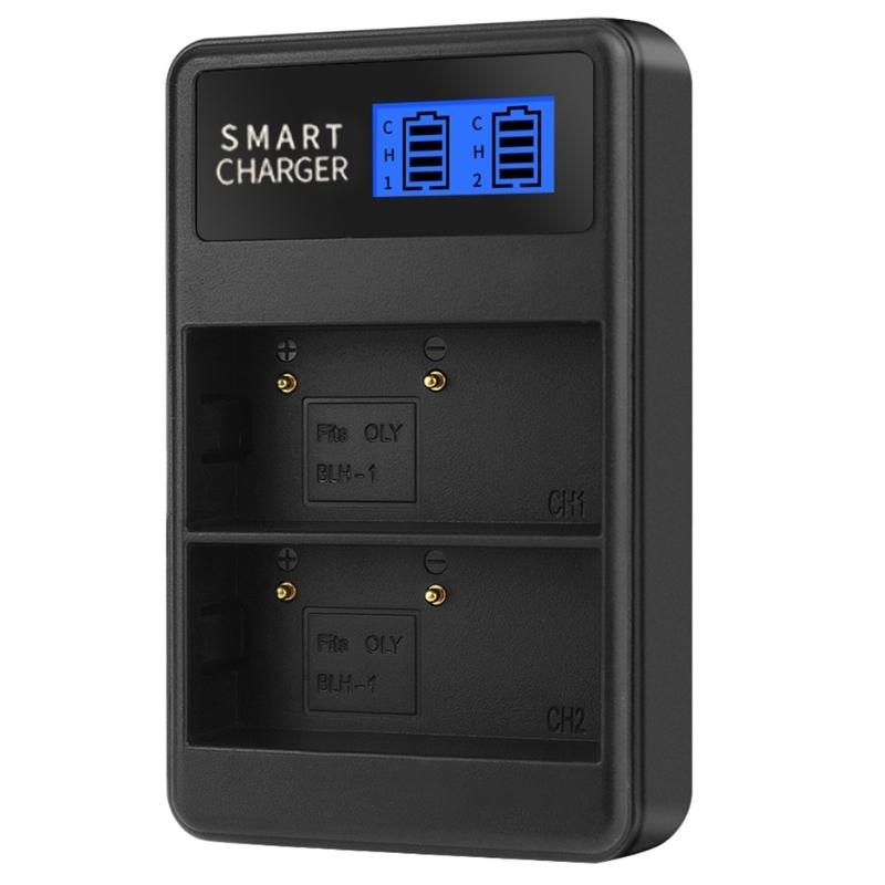 Convenient and Portable BLH1 LCD Double Slot Charger Camera Battery Charger for Olympus EM1 MARKII EM1-2 EM1 Mark 2 EM1
