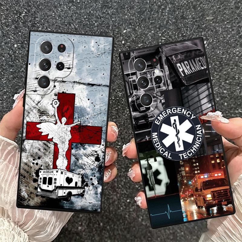 EMT EMS Ambulance Soft Phone Case for Samsung Galaxy S26 S25 Edge S24 Ultra S23 Plus S22 S21 FE S20 Black Cover Back Shell
