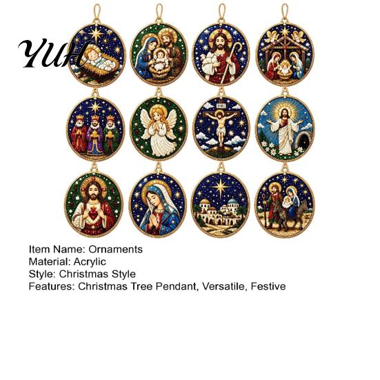 Seasonal Wall Hanging 12PCS Christmas Tree 2D Flat Pendant, Pearl Acrylic Art Kits, Bright Living Room Ornament Color Classic Patterns for Holiday