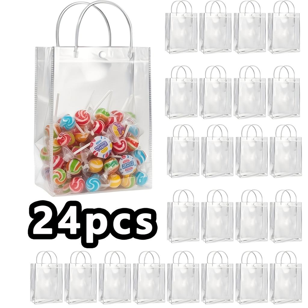 24Pcs Transparent Gift Bags With Handles, Reusable Tote Bags, Suitable For Mother'S Day, Easter, Halloween, Christmas, Weddings Parties Birthday