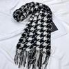 Women's Medium-Length Houndstooth Scarf - Warm, Sweet Style, Imitation Cashmere, Tassel Snood, Thick Shawl