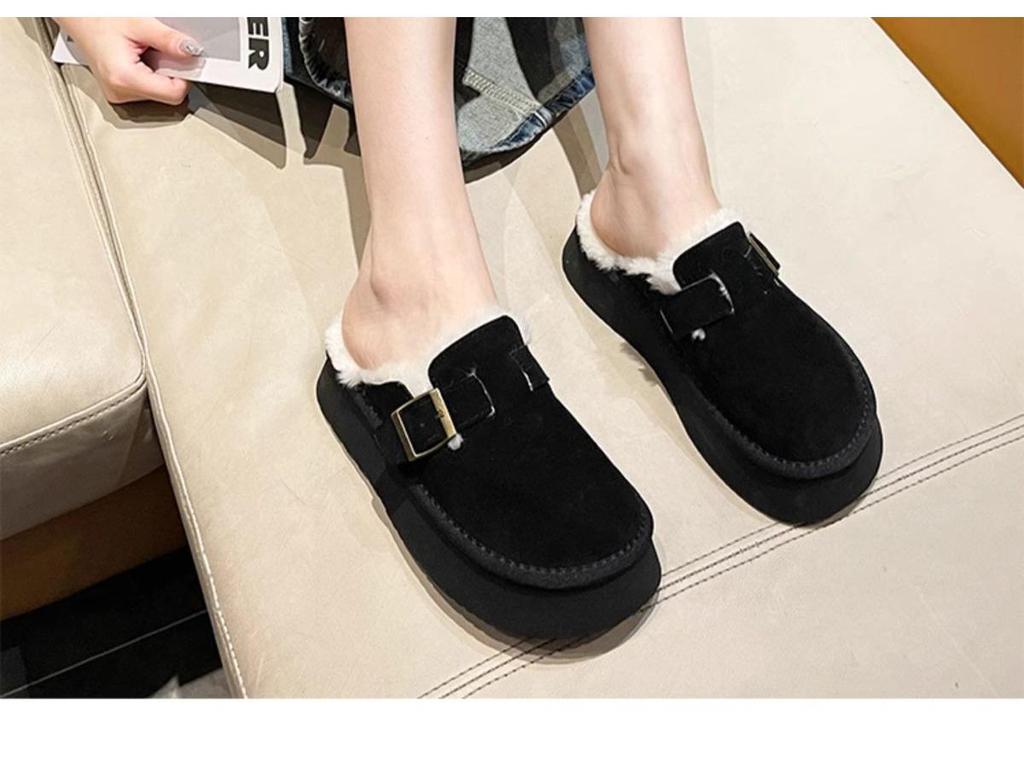 2025 Women's Velvet Warm Birkenstock Clogs - Toe Cap, Thick Sole, Black/Brown