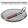 Outdoor Barbecue Stainless Steel Grilling Mesh Foldable Wooden Handle Non-stick Barbecue Basket Picnic Party Barbecue Equipment