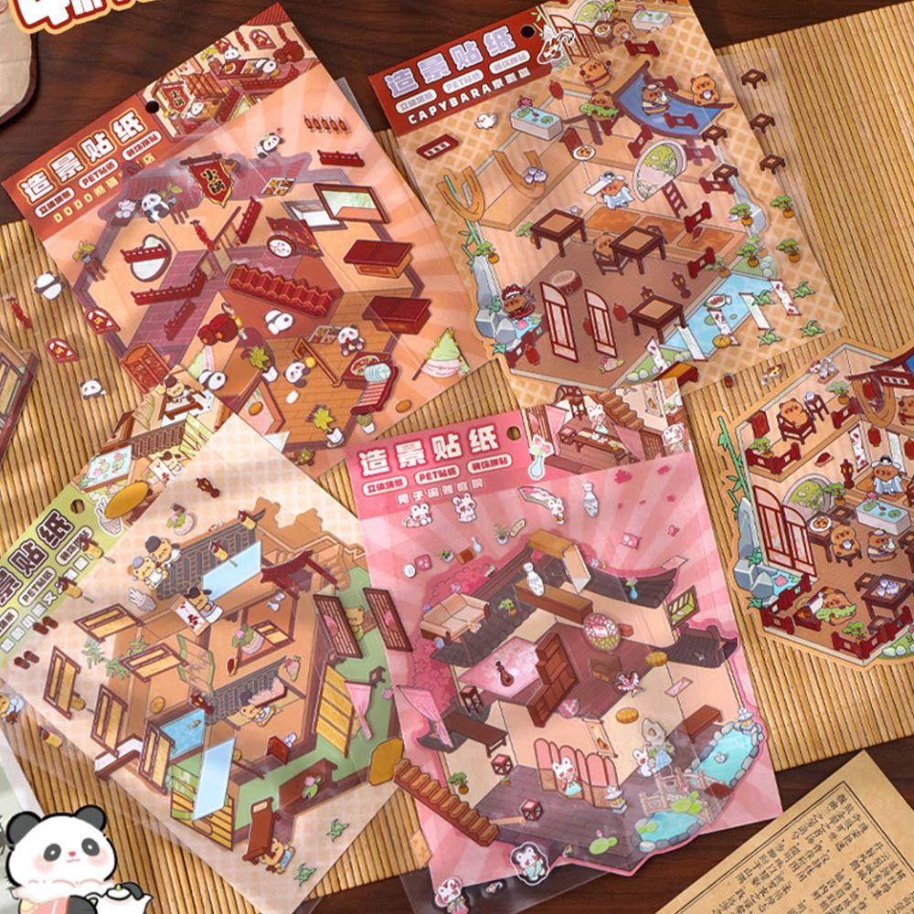 Pocket Cabin Landscaping Stickers Cartoon Miniature Scene Sticker for Kid Child