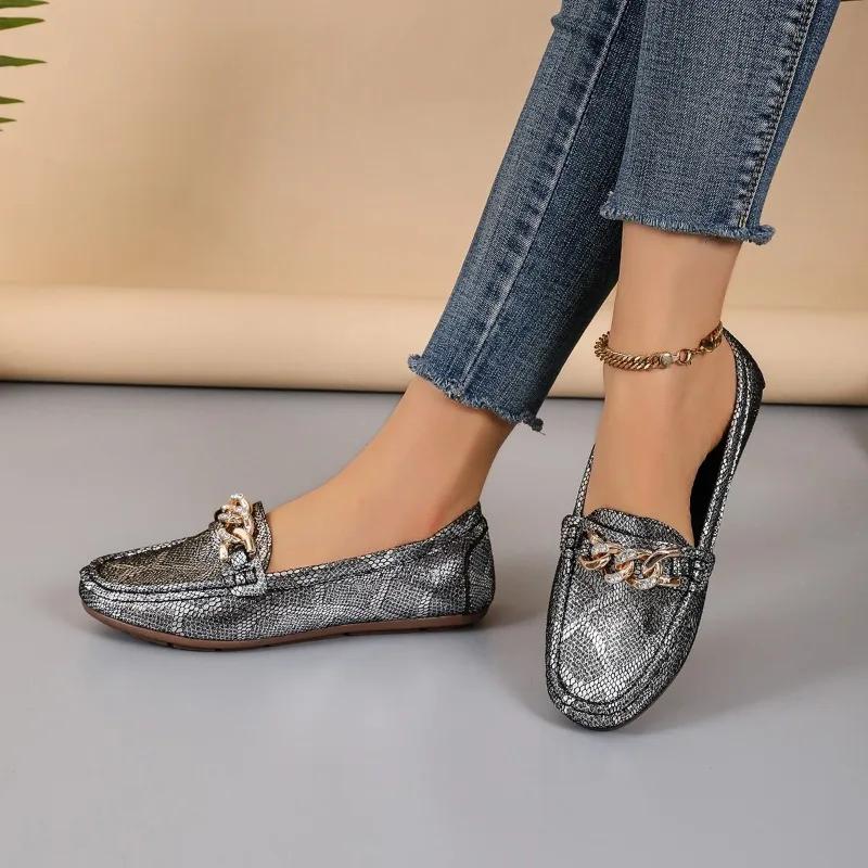Fashion 2024 Brand Shoes for Women Loafers Women's Flats Fashion Metal Decoration Daily Flats Women High New Plus Size Flat Low Heels