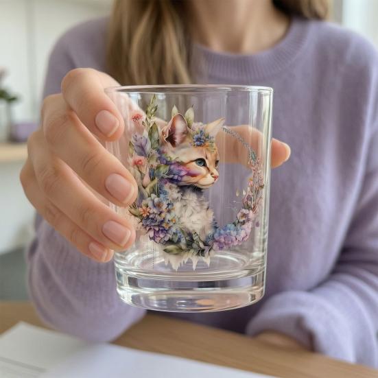 Милая кошка, Цветочное стекло, Стакан для сока и кофе, Кружка для молочного чая, Художественная кофейная кружка для виски для домашнего бара, Подарок для любителей кошек