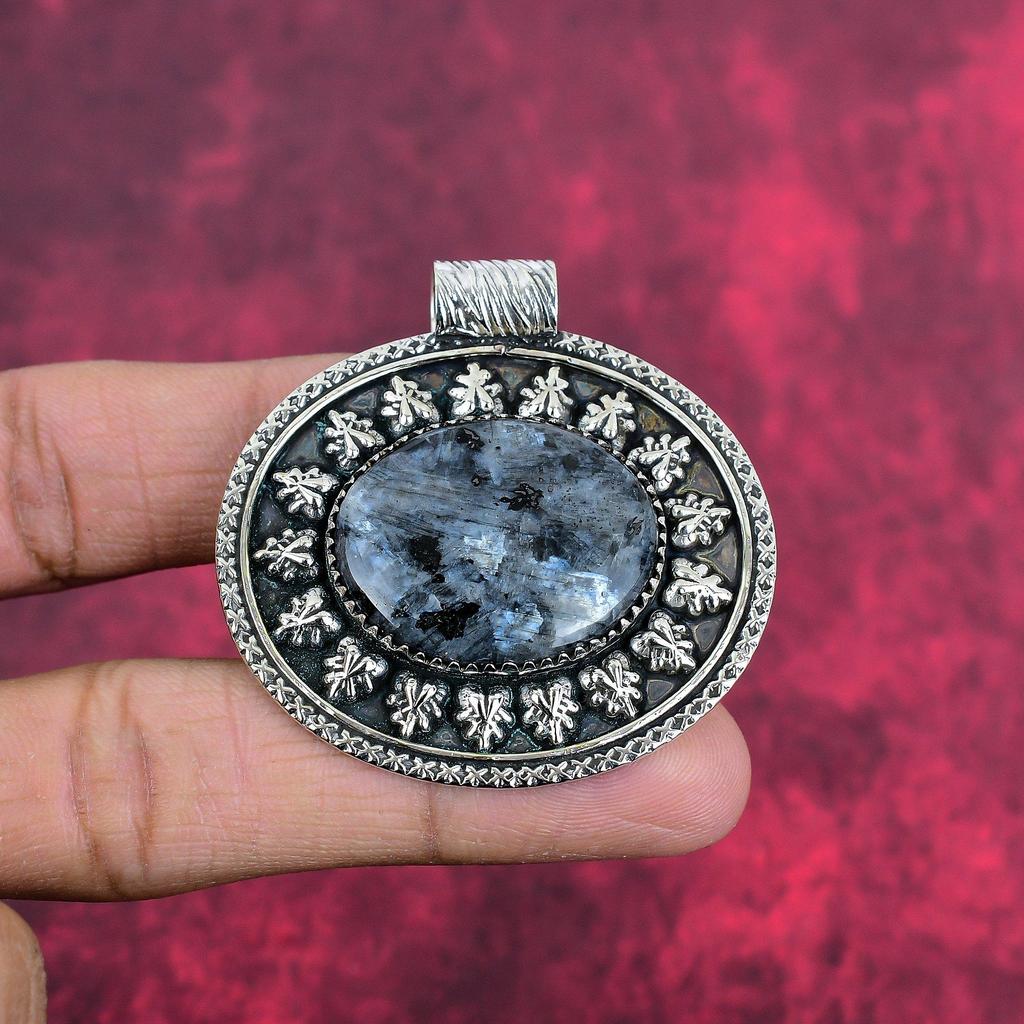 Подвеска из ларвикита, подвеска из стерлингового серебра 925 пробы, ювелирные изделия из драгоценных камней, подвеска ручной работы, удивительные украшения, подарок для нее