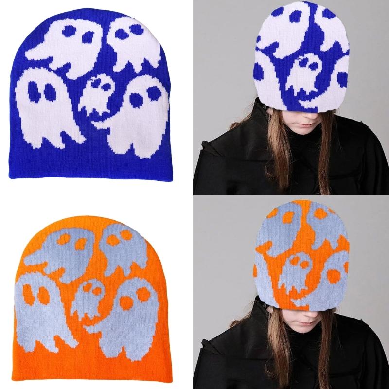 Halloween Skull Hat Unisex Knit Versatile Hat Knit Party Holiday Winter Warm Hat Fun Print Theme