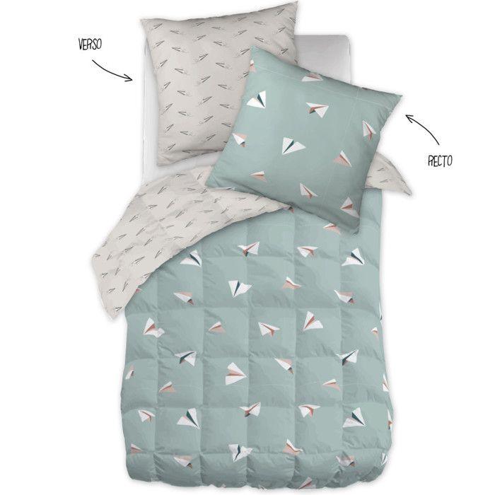 Couette toutes dimensions "Petits Papiers" Réversible 100% Coton / 57 Fils/cm² - 140x200