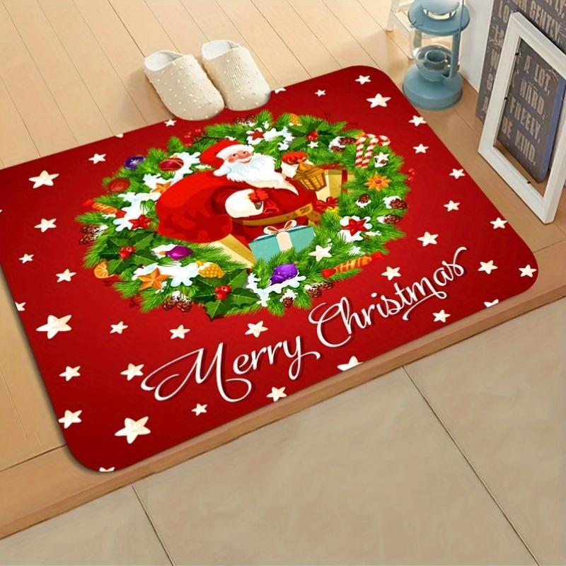Merry Christmas Santa Claus Print Doormat Front Door Entrance Welcome Mat Living Room Bedroom Rug for Christmas Home Decorations