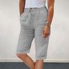 Women Shorts Elastic Waistband Adjustable Drawstring Casual Pants with Pockets Solid Color Loose Fit Knee-length Pants